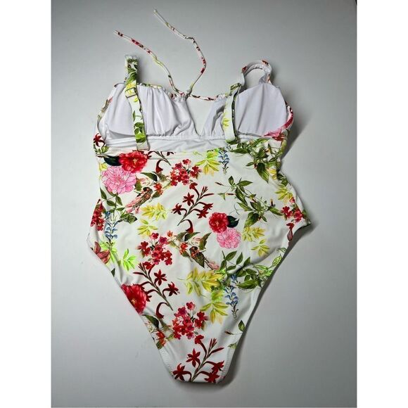 Beach Toy Swimsuit Size L Floral print White Red - Picture 10 of 12